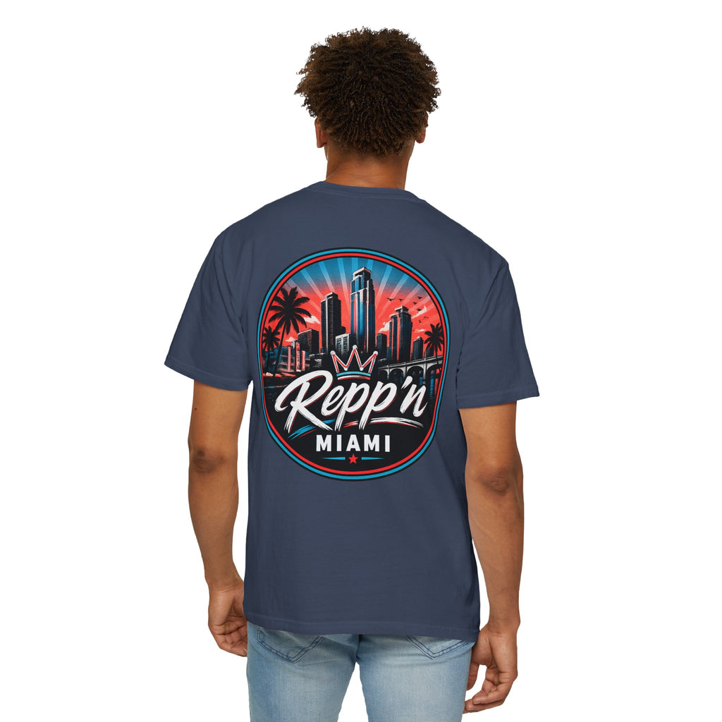 Repp'n Miami Sunset Skyline T-shirt | Retro Palm Beach City Tee