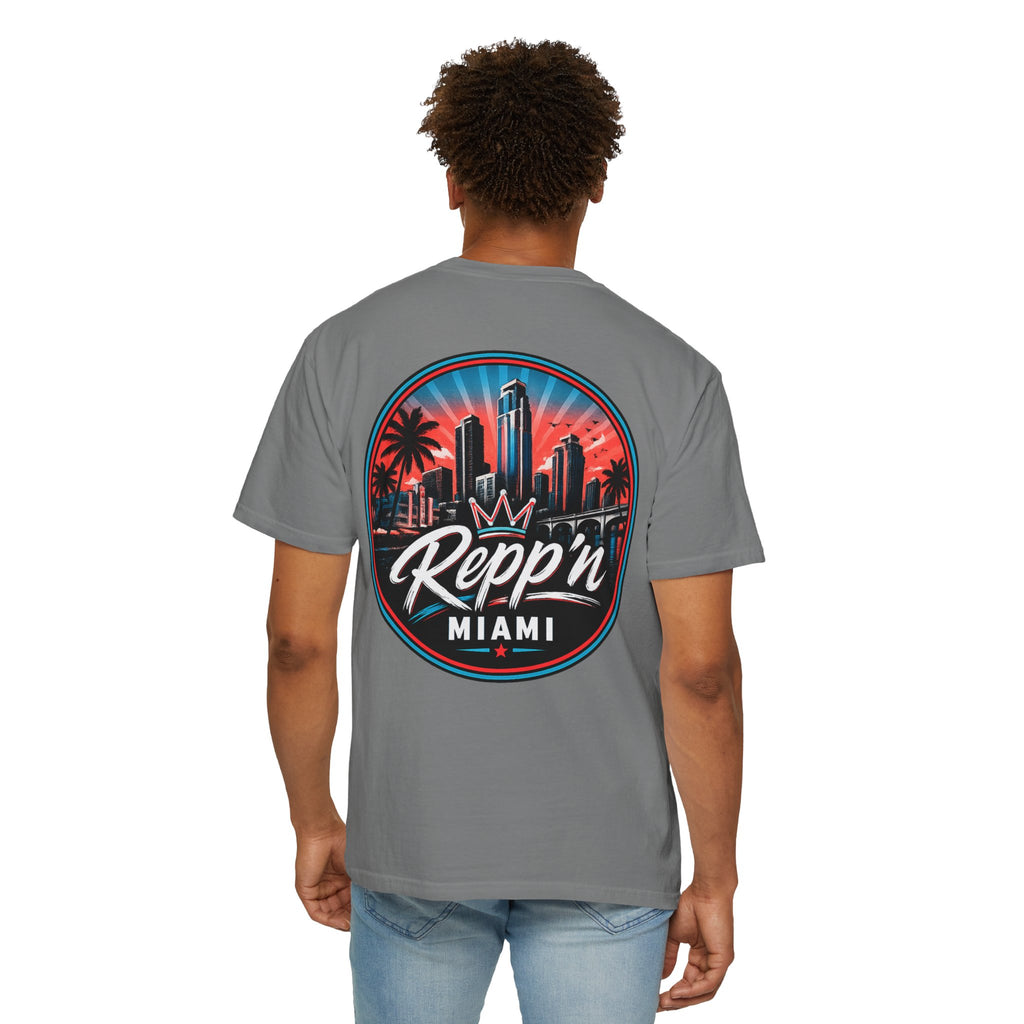 Repp'n Miami Sunset Skyline T-shirt | Retro Palm Beach City Tee