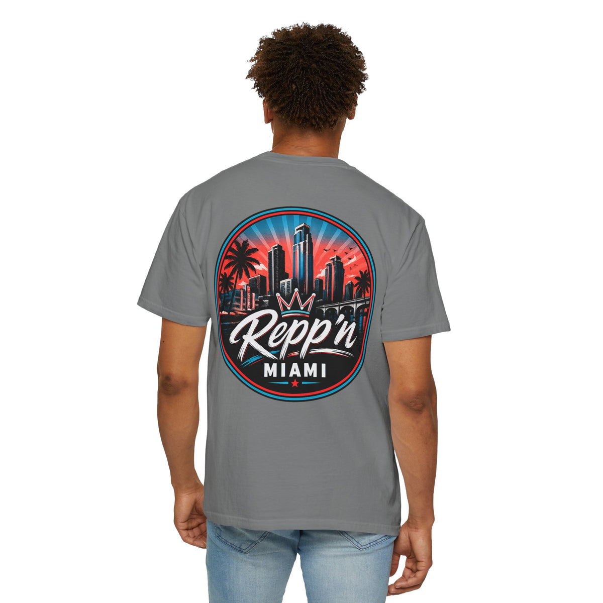 Repp'n Miami Sunset Skyline T-shirt | Retro Palm Beach City Tee