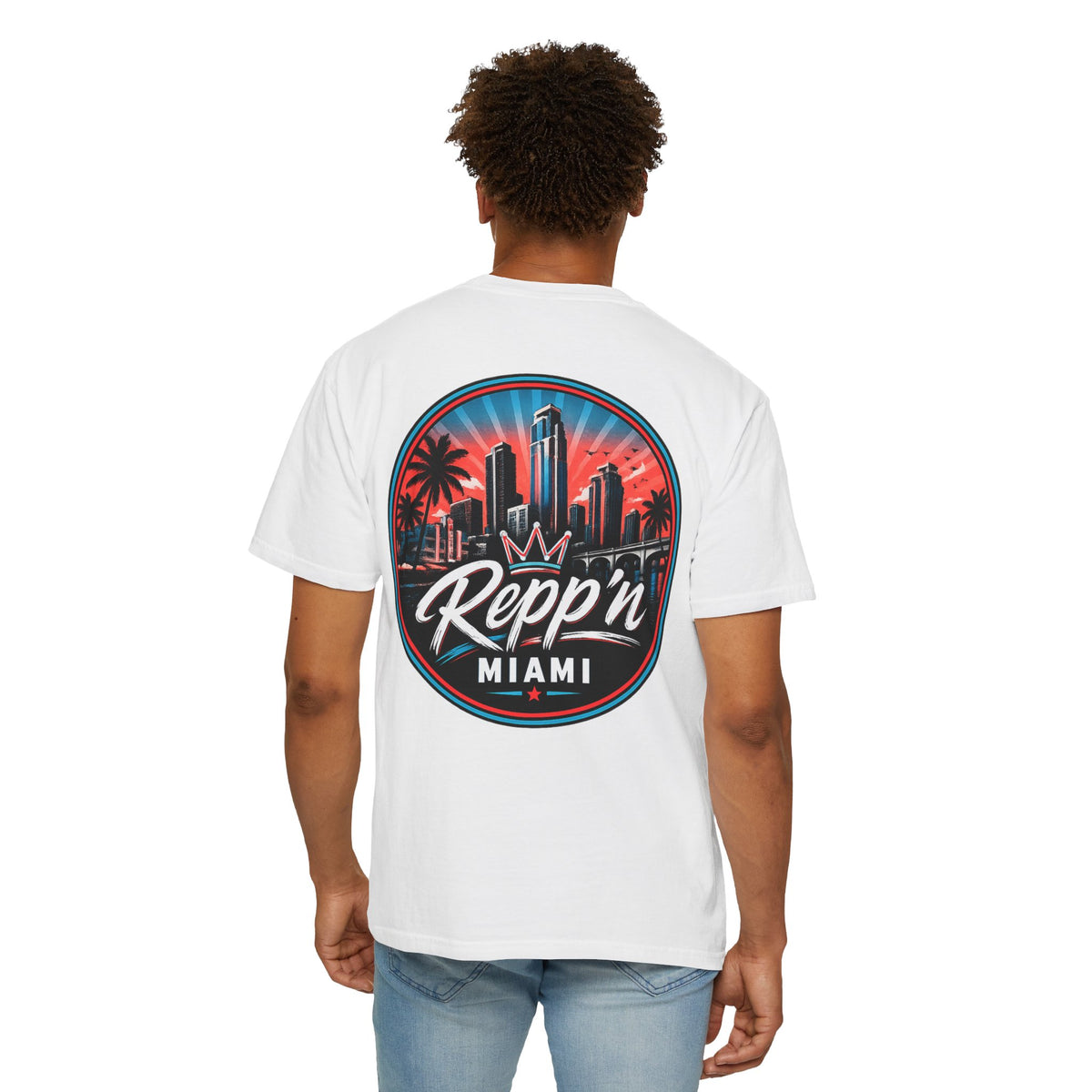 Repp'n Miami Sunset Skyline T-shirt | Retro Palm Beach City Tee