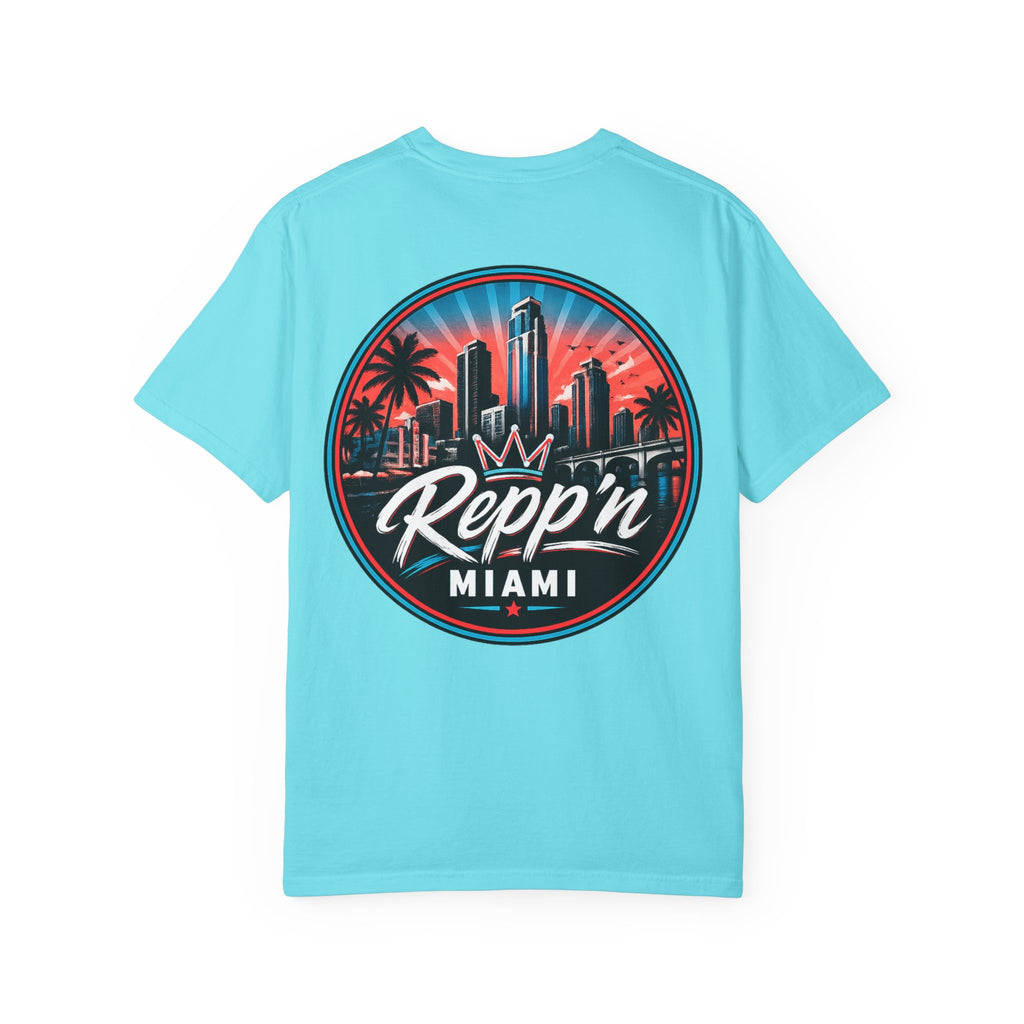 Repp'n Miami Sunset Skyline T-shirt | Retro Palm Beach City Tee