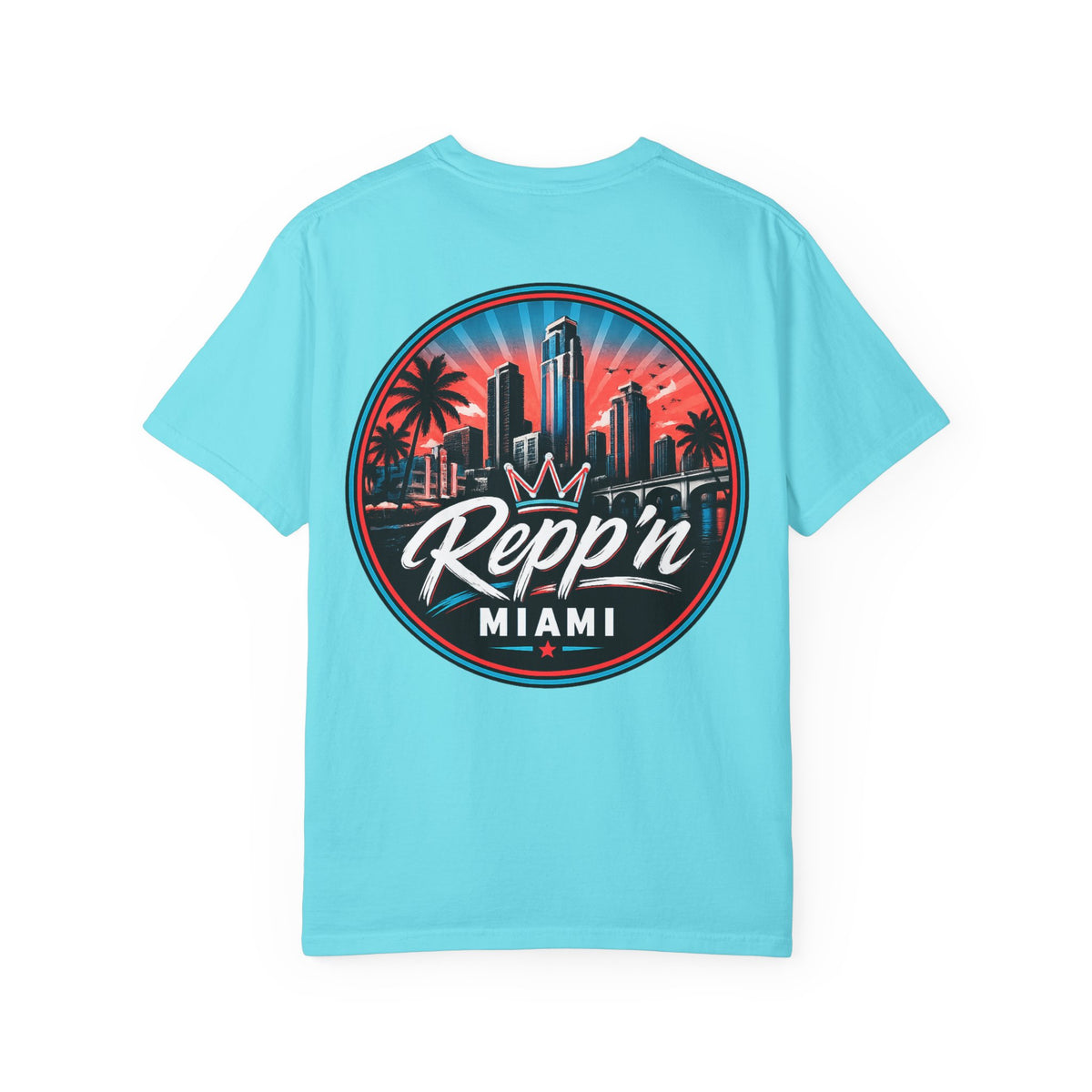 Repp'n Miami Sunset Skyline T-shirt | Retro Palm Beach City Tee