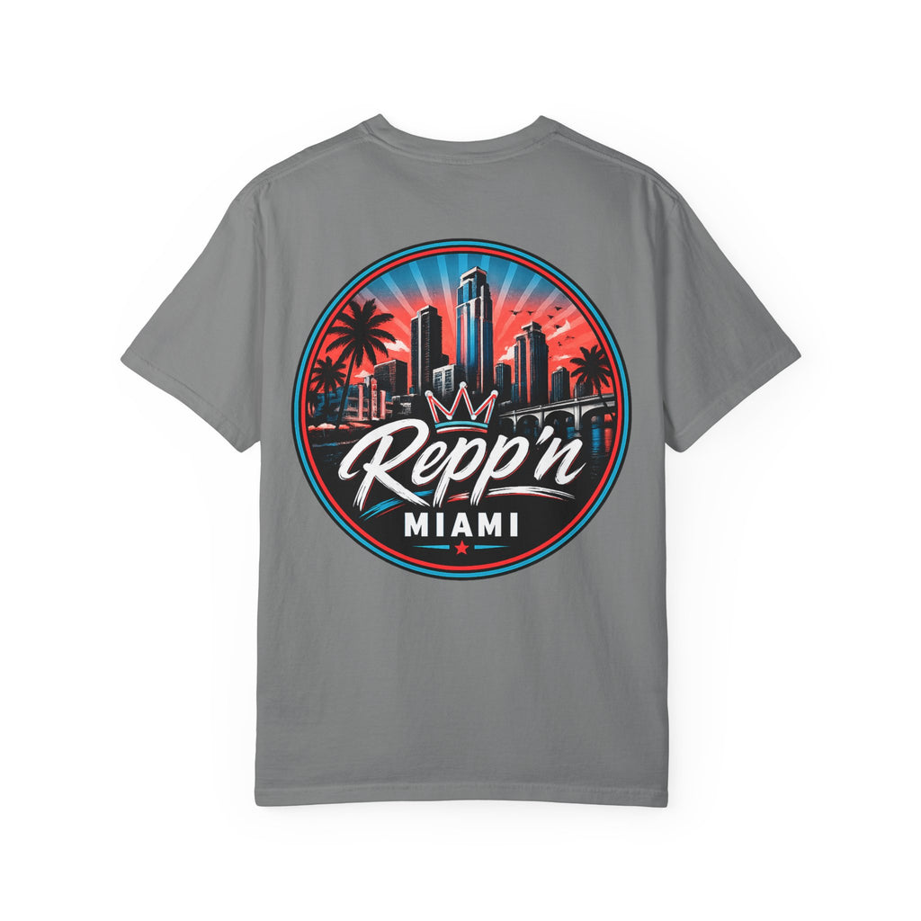Repp'n Miami Sunset Skyline T-shirt | Retro Palm Beach City Tee