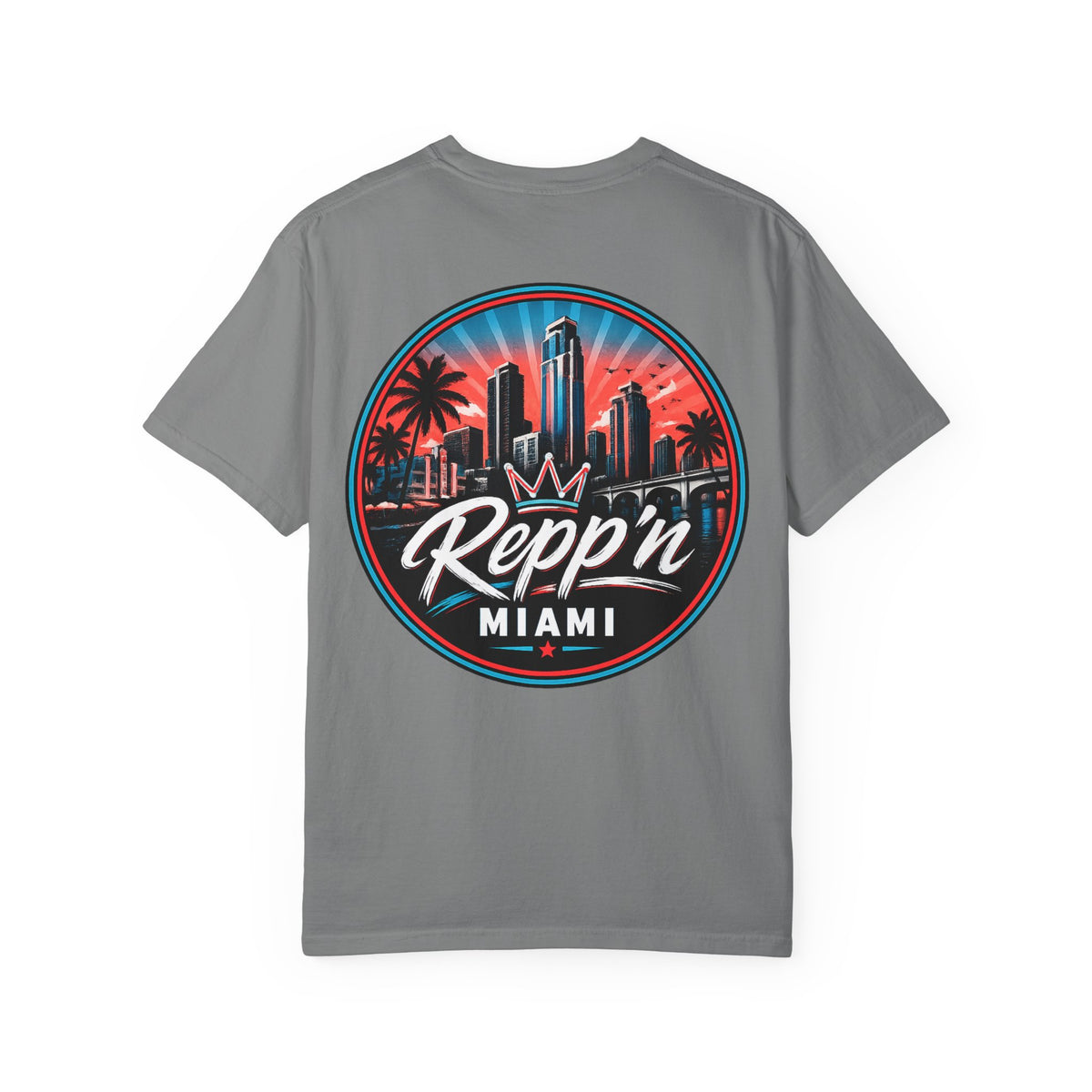 Repp'n Miami Sunset Skyline T-shirt | Retro Palm Beach City Tee