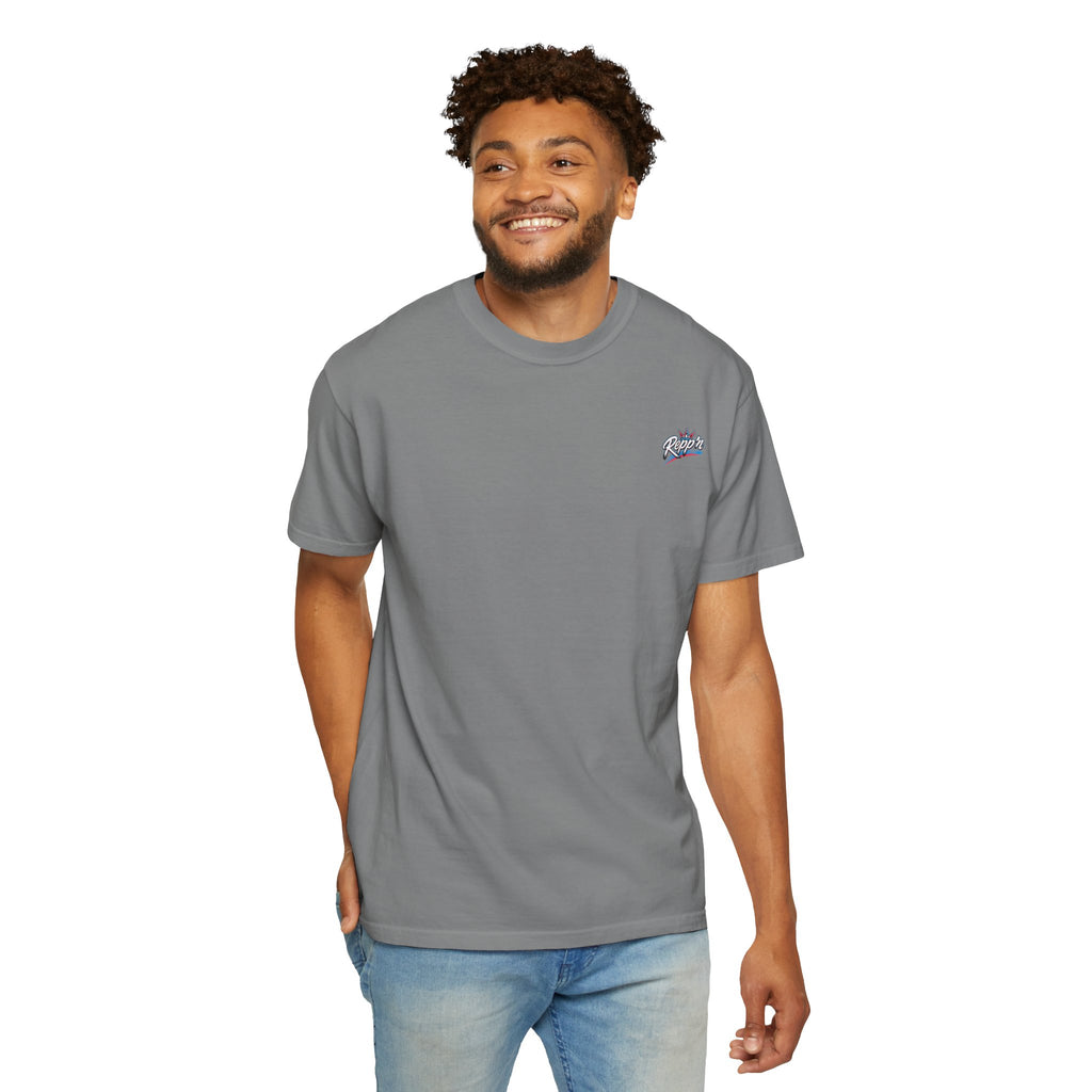 Repp'n Miami Sunset Skyline T-shirt | Retro Palm Beach City Tee
