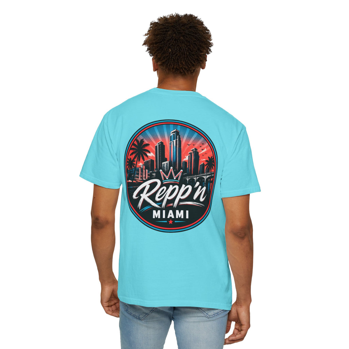 Repp'n Miami Sunset Skyline T-shirt | Retro Palm Beach City Tee
