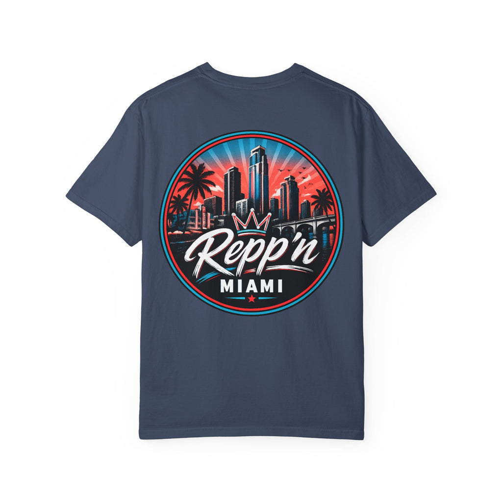 Repp'n Miami Sunset Skyline T-shirt | Retro Palm Beach City Tee
