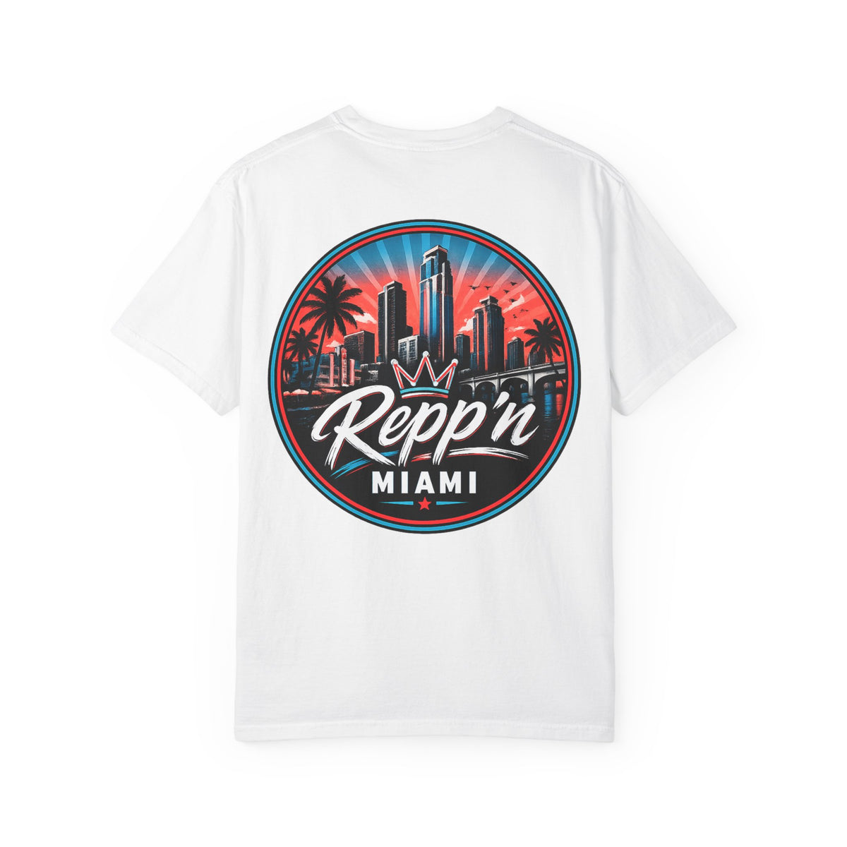Repp'n Miami Sunset Skyline T-shirt | Retro Palm Beach City Tee
