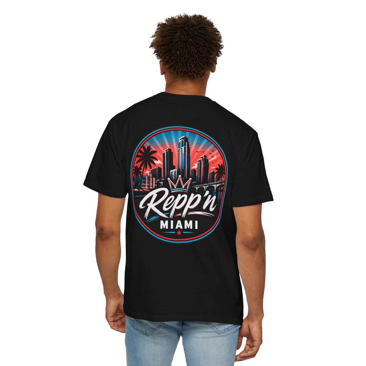 Repp'n Miami Sunset Skyline T-shirt | Retro Palm Beach City Tee