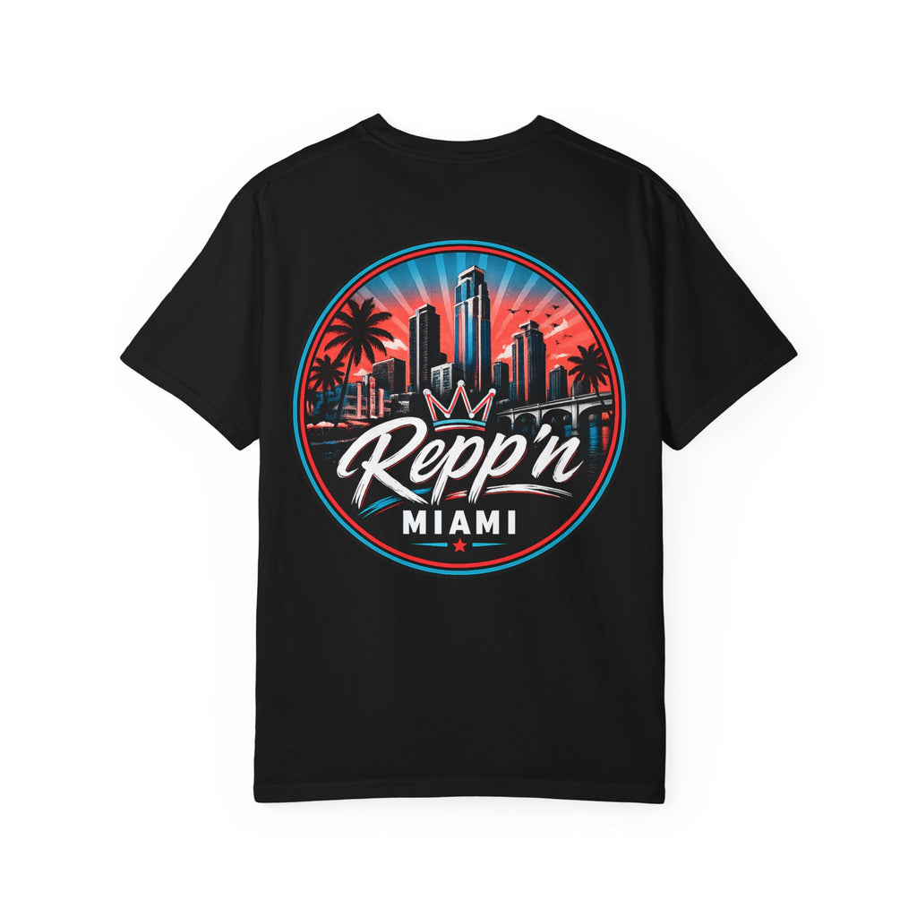 Repp'n Miami Sunset Skyline T-shirt | Retro Palm Beach City Tee